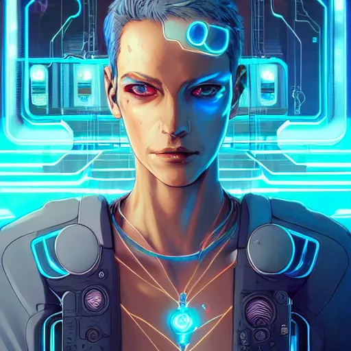 Image similar to a cyberpunk netrunner using a glowing interface, centered in the frame, cyberpunk concept art by Jean Giraud and wlop and artgerm and josan gonzales, digital art, highly detailed, intricate, sci-fi, sharp focus, Trending on Artstation HQ, deviantart, 4K UHD image