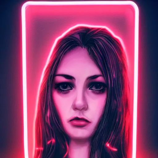 Prompt: realistic fantasy portrait of beautiful sad girl in neon light