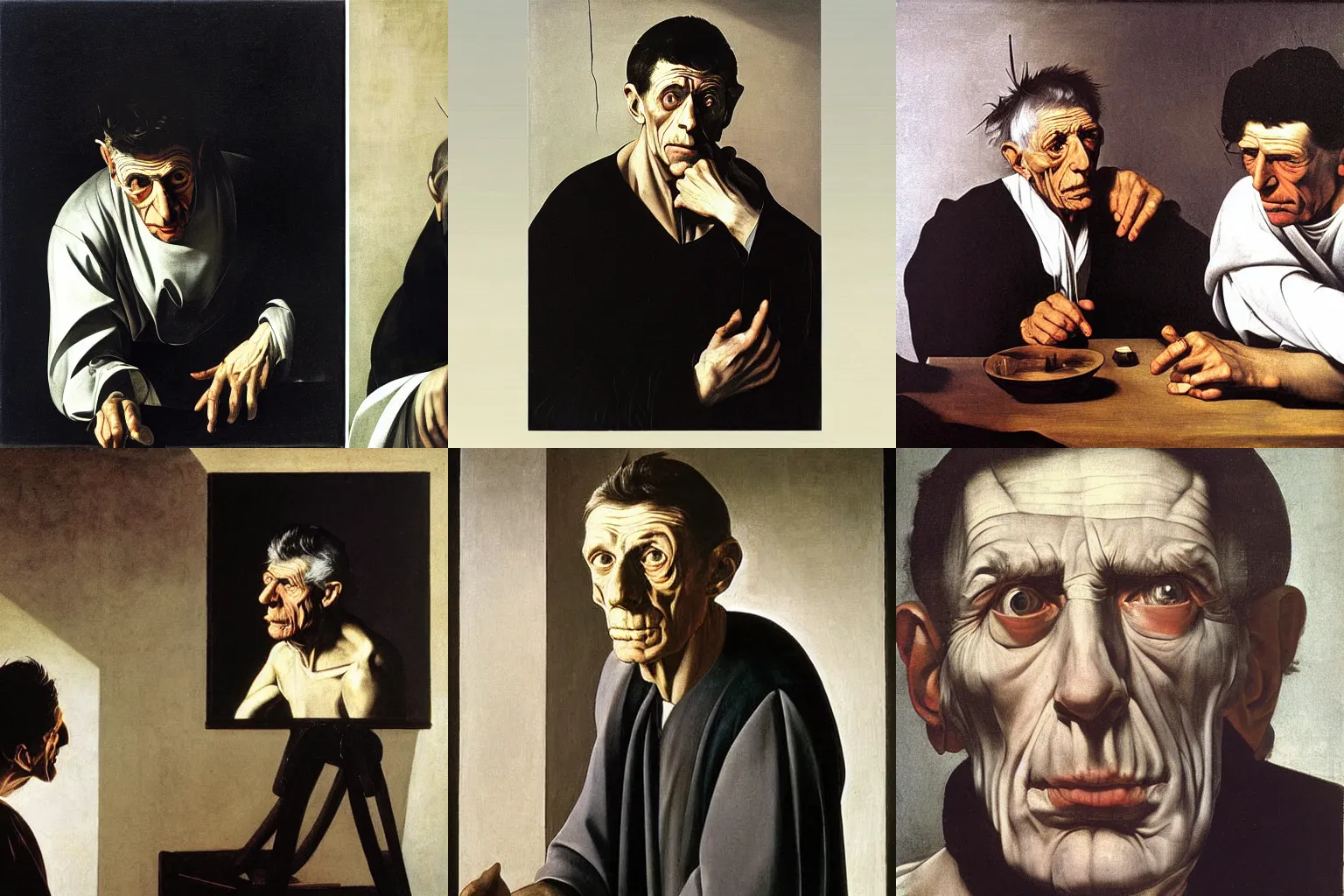 Prompt: painting by Caravaggio showing portrait of Samuel Beckett