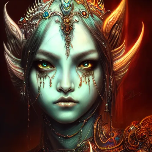 Image similar to a highly detailed Long shot photo of chthonic warcraft Princess Talanji female character by Ayami Kojima, Beksinski, Giger,intricate, digital painting, artstation, intricate, concept art, smooth, sharp focus, illustration