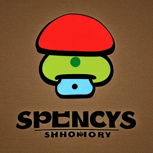 Prompt: Spencers Shroomery logo. Mushroom theme retro styling, circular design, by ivan chermayeff