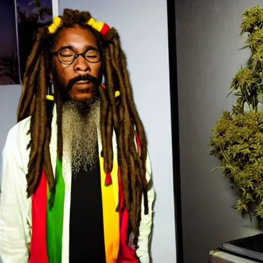 Prompt: Rastafarian barbera streisand cannabis exhibit presentation directed by David Lynch