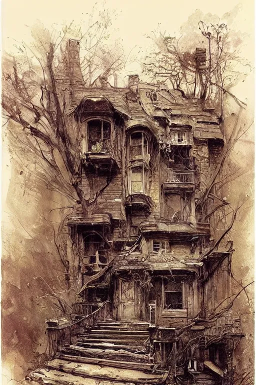 Prompt: (((((a ramshackle manhattan brownstone deep in the forest))))) by Jean-Baptiste Monge!!!!!!!!!!!!!!!!!!!!!!!!!!!