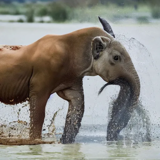 Image similar to national geographic professional photo of trump lapping up water in a busy watering hole, award winning