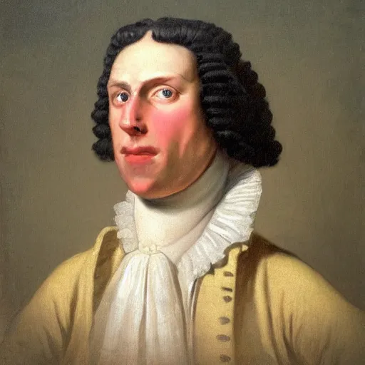 Prompt: Jerma985 wearing a colonial wig in an 18th century 1700's Painting, detailed, highly detailed, heroic, epic, complex, very detailed, realistic, HD quality, 8k resolution, body and headshot, Oil Painting, 18th century Painting of Jerma985, Painting, Trending on Artstation
