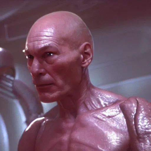 Image similar to patrick stewart as the xenomorph in alien 1 9 7 9, 4 k hd film still