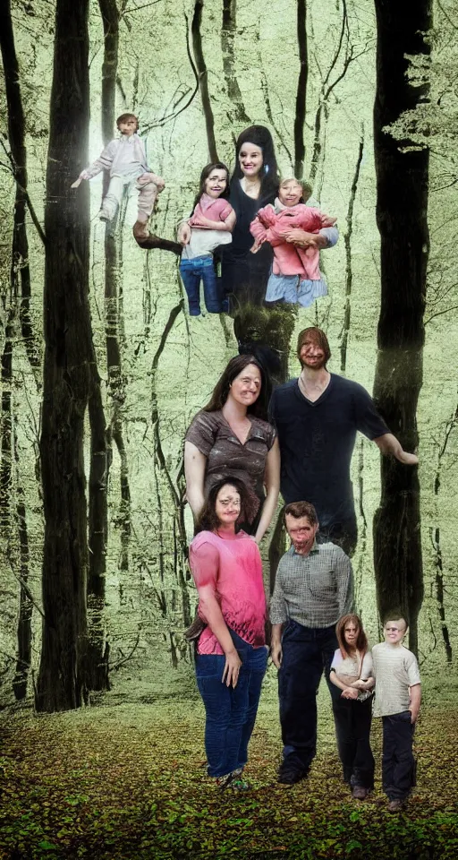 Image similar to Inverted color photograph, family in the woods