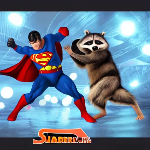 Image similar to Raccoon-superman fighting against darth-raccoon on a kirby-themed super-smash-bros-level, super highly detailed, professional digital painting, artstation, concept art, smooth, sharp focus, no blur, no dof, extreme illustration, Unreal Engine 5, Photorealism, HD quality, 8k resolution, cinema 4d, 3D, beautiful, cinematic, art by artgerm and greg rutkowski and alphonse mucha and loish and WLOP