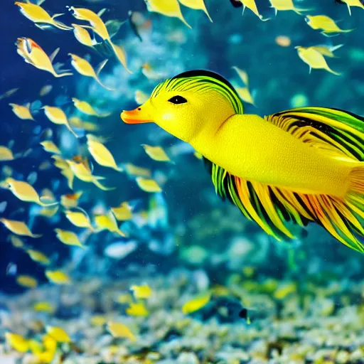 Image similar to crested fish costume duck photography 4 k