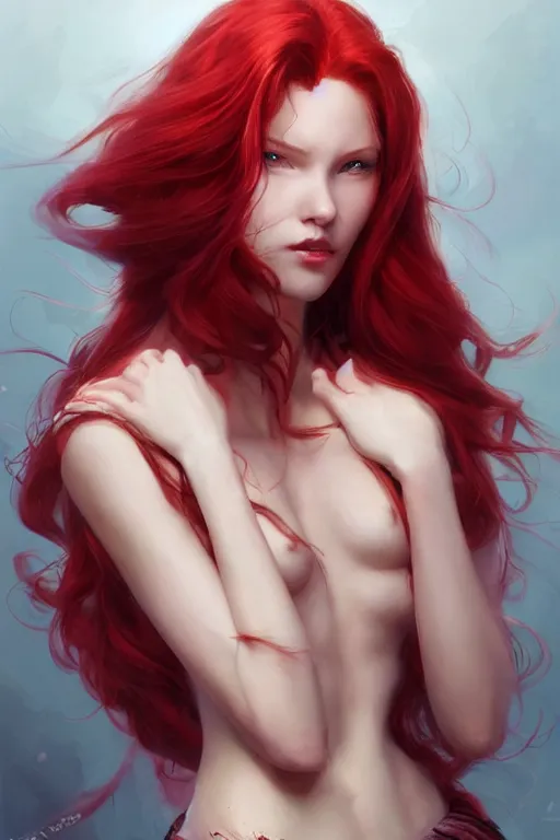 Image similar to beautiful cute red haired joyful and playful 1 9 year old maiden standing up, long hair, sci - fi, fantasy, intricate, elegant, digital painting, artstation, concept art, smooth, sharp focus, 8 k frostbite 3 engine, ultra detailed, art by artgerm and greg rutkowski and magali villeneuve