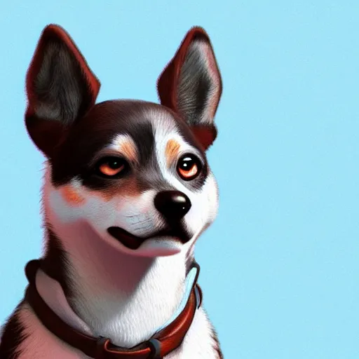 Image similar to Blue Heeler Dog, Anime Style, Soft lighting, artstation, detailed, award winning, colourful