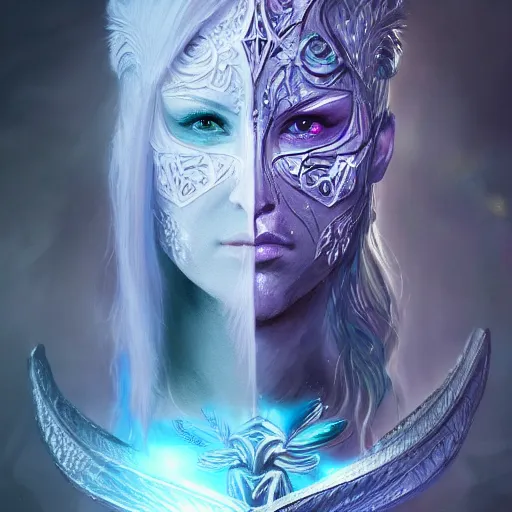 Prompt: an Artstation 3d render of Very very very very highly detailed beautiful mystic head of a phantom warrior with galaxy, tattoos by Artstation, intricate, extremely detailed, digital painting, artstation, concept art, smooth, sharp focus, illustration, intimidating lighting, incredible art,