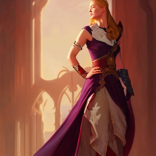 Image similar to Grace Kelly as Erza Scarlet, western, D&D, fantasy, intricate, elegant, highly detailed, digital painting, artstation, concept art, matte, sharp focus, illustration, art by Artgerm and Greg Rutkowski and Alphonse Mucha