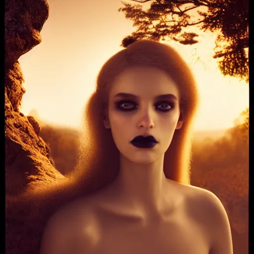 Image similar to photographic portrait of a stunningly beautiful gothic hermetic order of the golden dawn female in soft dreamy light at sunset, contemporary fashion shoot, by edward robert hughes, annie leibovitz and steve mccurry, david lazar, jimmy nelsson, breathtaking, 8 k resolution, extremely detailed, beautiful, establishing shot, artistic, hyperrealistic, beautiful face, octane render