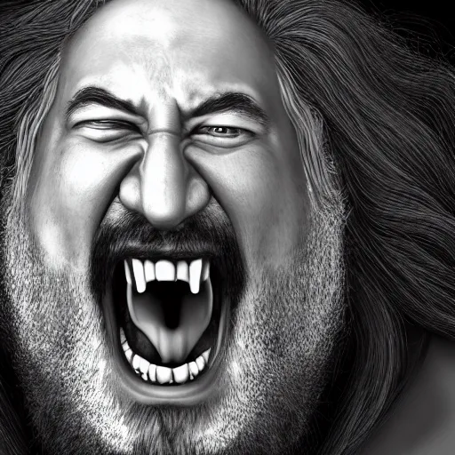 Image similar to richard stallman screaming, angry, furious, photograph, photorealistic, detailed, 8k HDR, trending on artstation,