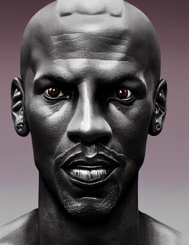 Prompt: symmetrical, centered, zbrush sculpt of michael jordan close - up portrait with crown made of skulls. phoenix betta fish, phoenix, bioluminiscent creature, super intricate ornaments artwork by tooth wu and wlop and alena aenami and greg rutkowski