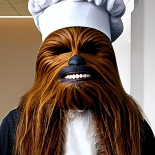 Prompt: Chewbacca with a chefs hat on