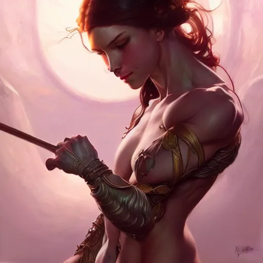 Image similar to , muscular upper body, D&D, fantasy, intricate, elegant, highly detailed, digital painting, artstation, concept art, smooth, sharp focus, illustration, art by artgerm and greg rutkowski and alphonse mucha