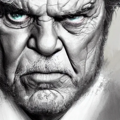 Prompt: portrait of Jack Nicholson with a long gray beard as Gandolf the Gray, dramatic lighting, illustration by Greg rutkowski, yoji shinkawa, 4k, digital art, concept art, trending on artstation