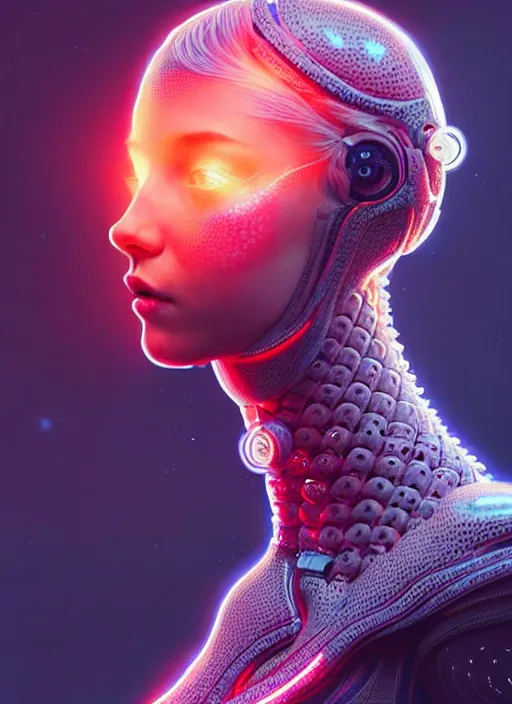 Prompt: an extremely detailed beautiful braided scandinavian female humanoid with freckles, by loish, d & d, fantasy, cyber neon lighting, futurism, intricate futuristic jewelry accessories, cyberpunk glossy latex suit, profile posing, perfect anatomy, hyper photorealistic, digital photography, artstation, pinterest, concept art, art by pascal blanche and greg rutkowski,