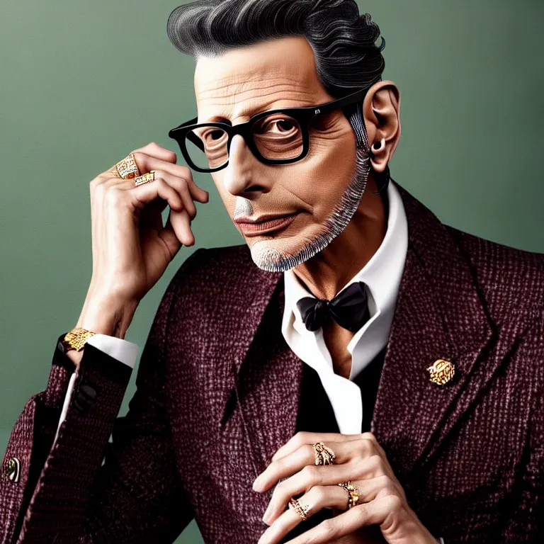 Image similar to a very beautiful gucci portrait of jeff goldblum, highly detailed, intricate, photography, fashion