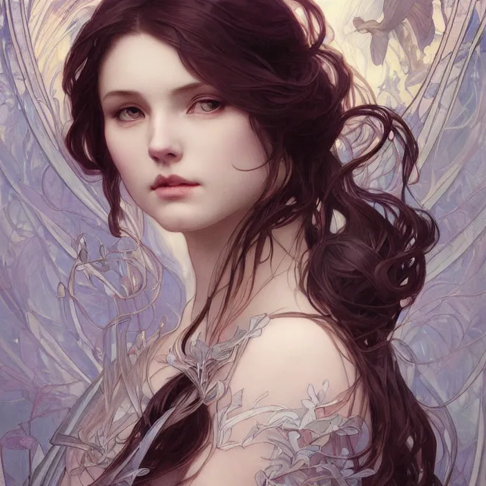Prompt: a portrait of a beautiful! angel by ross tran!!! and alphonse mucha and greg rutkowski! and gustav dore! and artgerm!, in style of digital art illustration. symmetry. highly detailed face. fantasy, smooth, hyper detailed, sharp focus, soft light. trending on artstation. 4 k