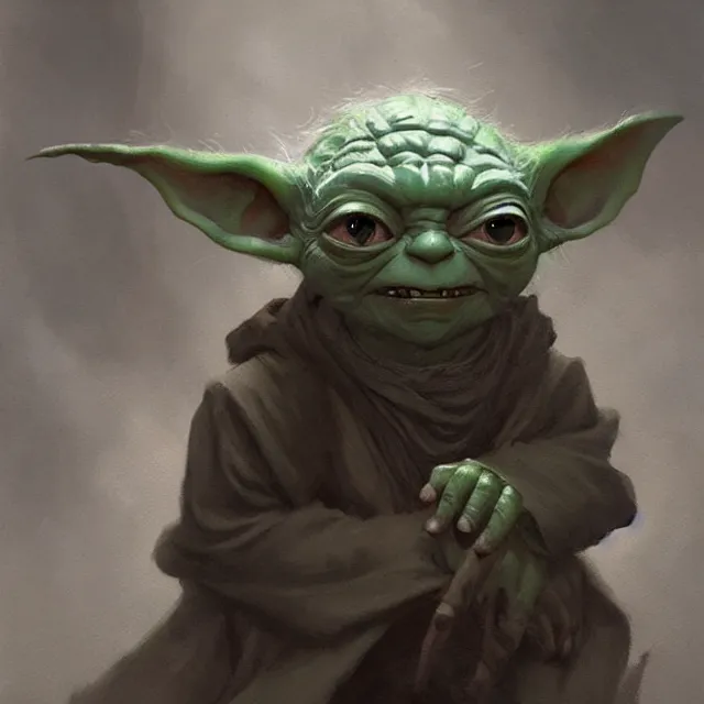 Image similar to a painting of a demonized yoda by greg rutkowski, dark fantasy art, high detail, trending on artstation