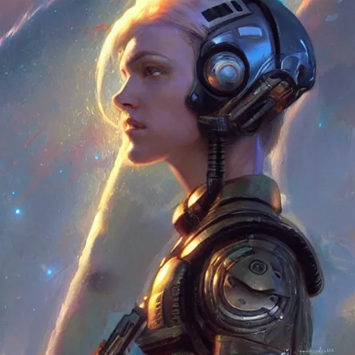 Image similar to Female space soldier in the year 3000, closeup character art by Donato Giancola, Craig Mullins, digital art, trending on artstation