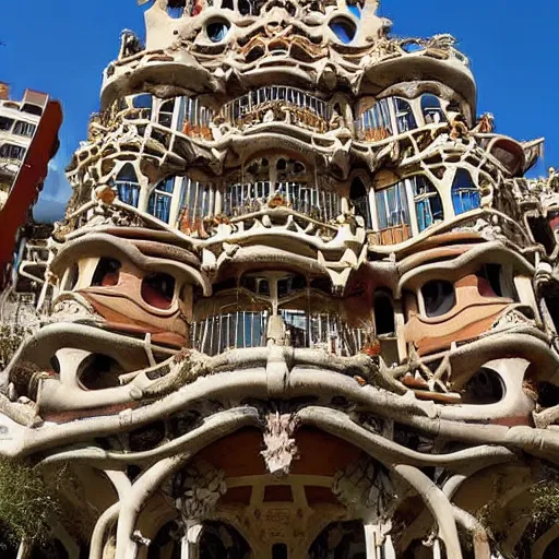 Prompt: A beautiful building Los artificios y el candor del hombre no tienen fin. Sabemos que hubo un día en que el pueblo de Dios buscaba el Nombre en las vigilias de la judería. by Antonio Gaudí intuitive