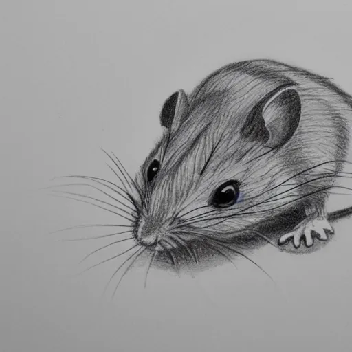 Image similar to a hand drawn pencil sketch of a quizzical mouse black and white illustration