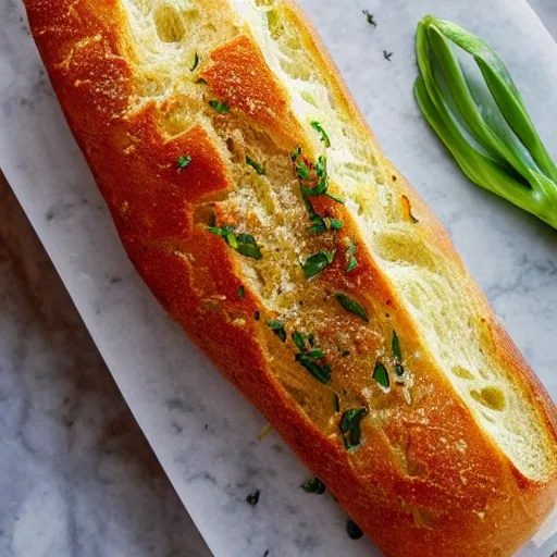 Prompt: the most mouthwatering piece of garlic bread
