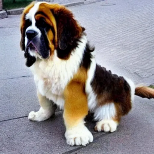 Image similar to a saint bernard with very curly hair