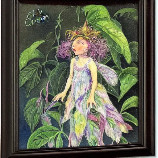 Prompt: castor oil plant fairy by Cicely Mary Barker