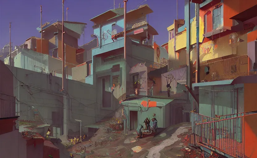 Image similar to Mysteriuos Favela, very coherent, painted by Edward Hopper, Wayne Barlowe, painted by James Gilleard, airbrush, art by JamesJean