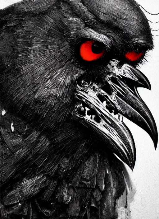 Prompt: close up portrait of a zombie crow in the mountains of hell, oil painting by tomasz jedruszek, cinematic lighting, pen and ink, intricate line, hd, 4 k, million of likes, trending on artstation