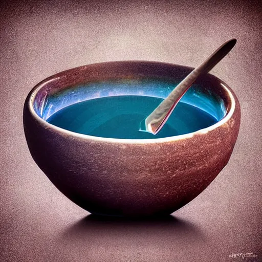 Image similar to a portal to a new dimension, in a soup bowl, digital art, beautiful,