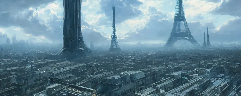 Image similar to a beautiful detailed futuristic paris, matte painting, cinematic landscape by studio ghibli,, artstation