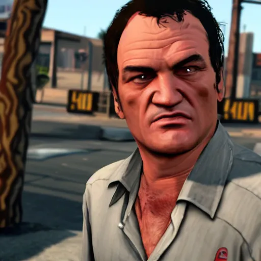 Prompt: quentin tarantino as a gangster in GTA 5 4k