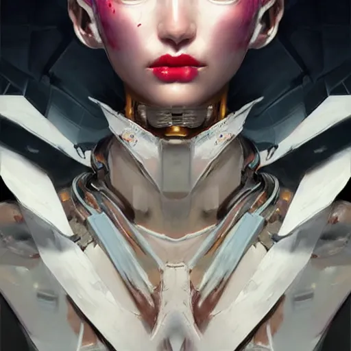 Prompt: A masterpiece portrait of a Incredibly beautiful half slightly damaged robot girl Combat makeup. Vogue. trending on artstation, digital art, by Stanley Artgerm Lau, WLOP, Rossdraws, James Jean, Andrei Riabovitchev, Marc Simonetti, Yoshitaka Amano