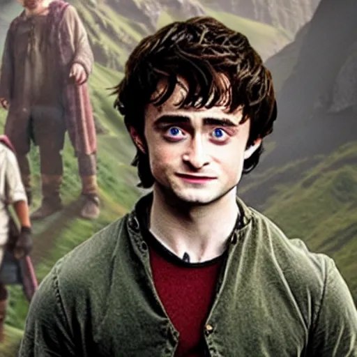 Prompt: Daniel Radcliffe as Frodo