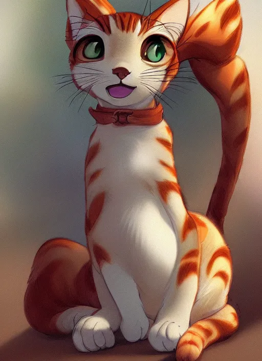 Image similar to official digital painting artwork of a cat character by don bluth, ross tran and studio ghibli.