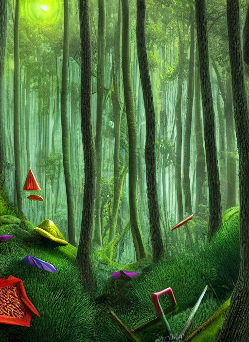 Image similar to lush forest, high detail, 4 k, concept art, dadaism style