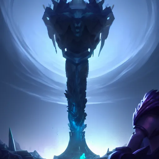 Prompt: Portrait of a Giant (Sentinal) holding the (blade) of the ruined king, digital illustration, (ruins), glow in the dark, (ethereal), the (void,) ominous, fear, very detailed, trending on artstation, high definition, by Riot Games, League of legends