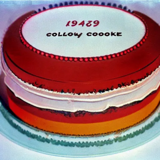 Image similar to 1970's cookbook color photograph of fancy cake sharp detail high detail