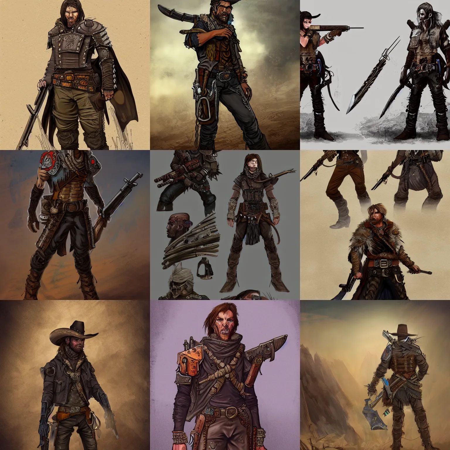 Prompt: full body concept art of a post-apocalyptic gunslinger/paladin in the style of high fantasy art in the style of Wild west art, trending on Artstation, deviantart, Pinterest, detailed, High Resolution HD, 8k