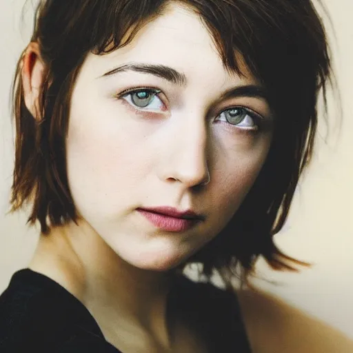 Image similar to a masterpiece portrait photo of a beautiful young woman who looks like a manic pixie dream girl mary elizabeth winstead, symmetrical face