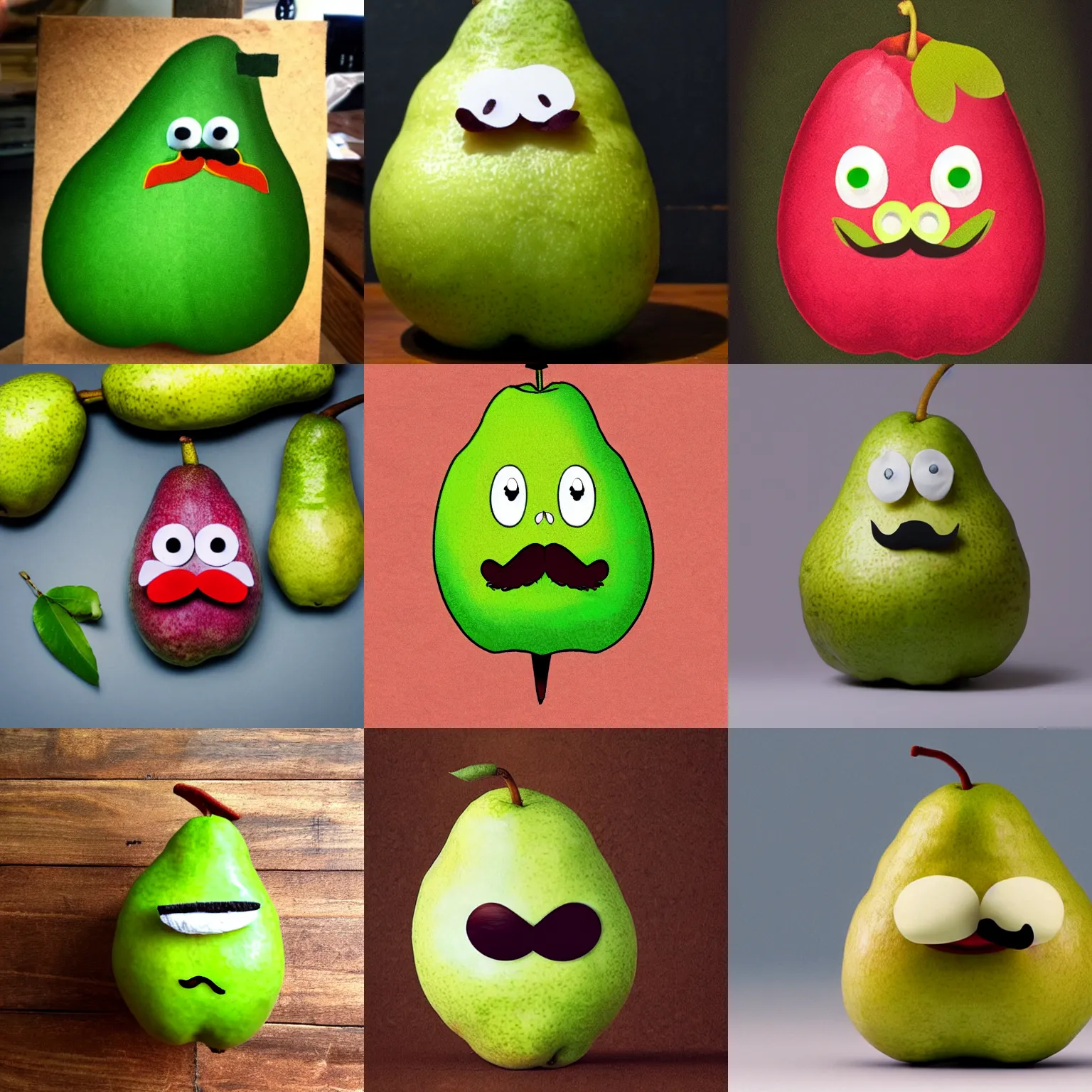 Prompt: an angry pear with a mustache