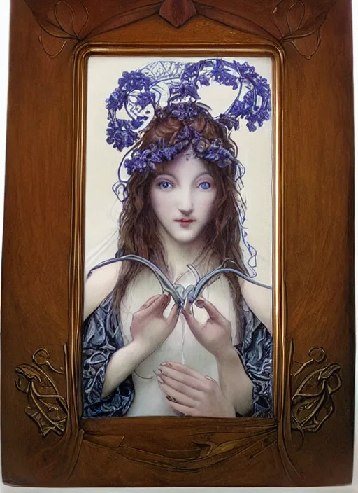 Image similar to blank canvas with an art nouveau picture frame painting by brian froud