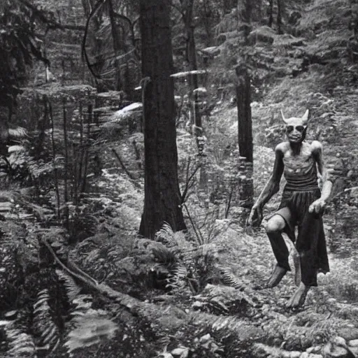 Prompt: A mysterious sighting of an Asmongold goblin in the forest. 1950s photograph. El Goblino sighting