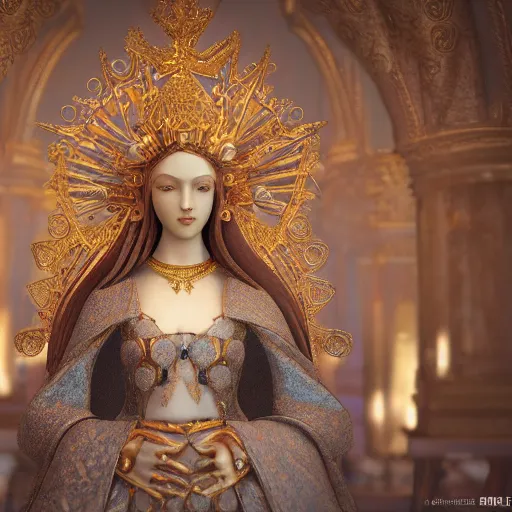 Image similar to queen of heaven, 4 k, ornate and intricate, stunning, fairy tale, octane render